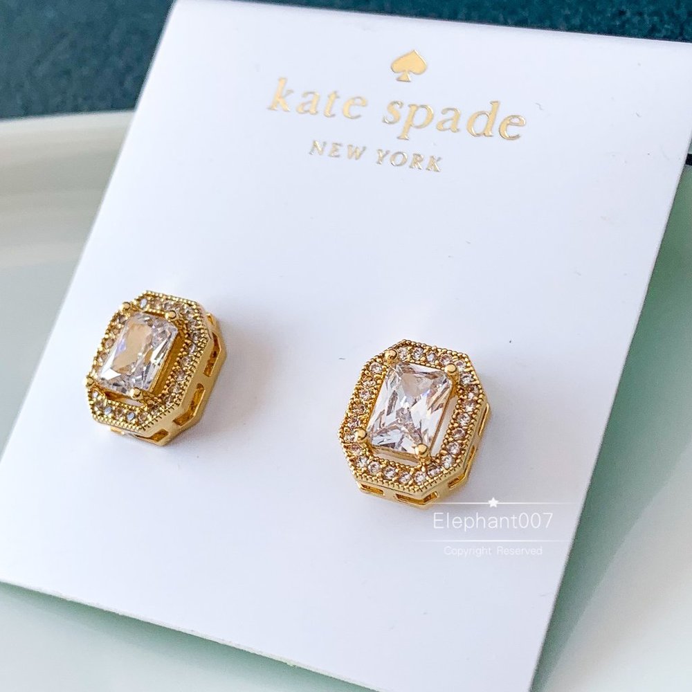 Kate Spade 18K Gold Emerald Cut Crystal Halo Stud Earrings